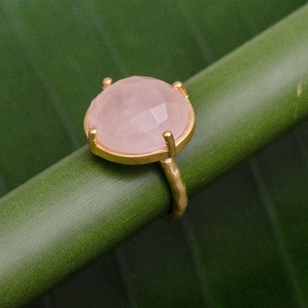 Rose quartz, 14k + sterling silver ring